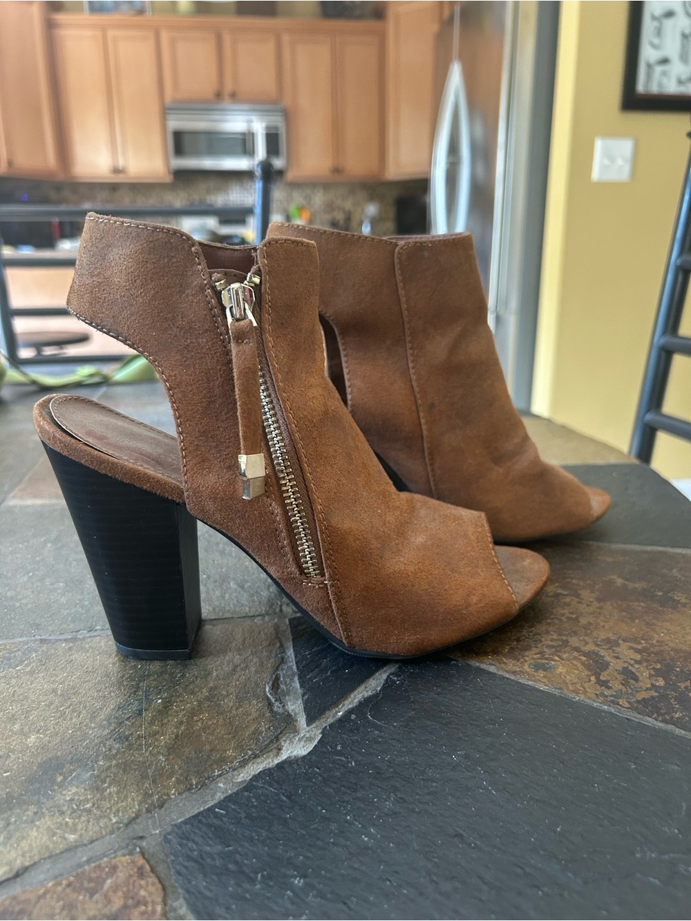 a.n.a Brown Suede Peep-Toe Block Heel Booties